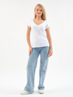 EverHarmony BASIC женская футболка с V образным вырезом базовая однотонная — изображение 7