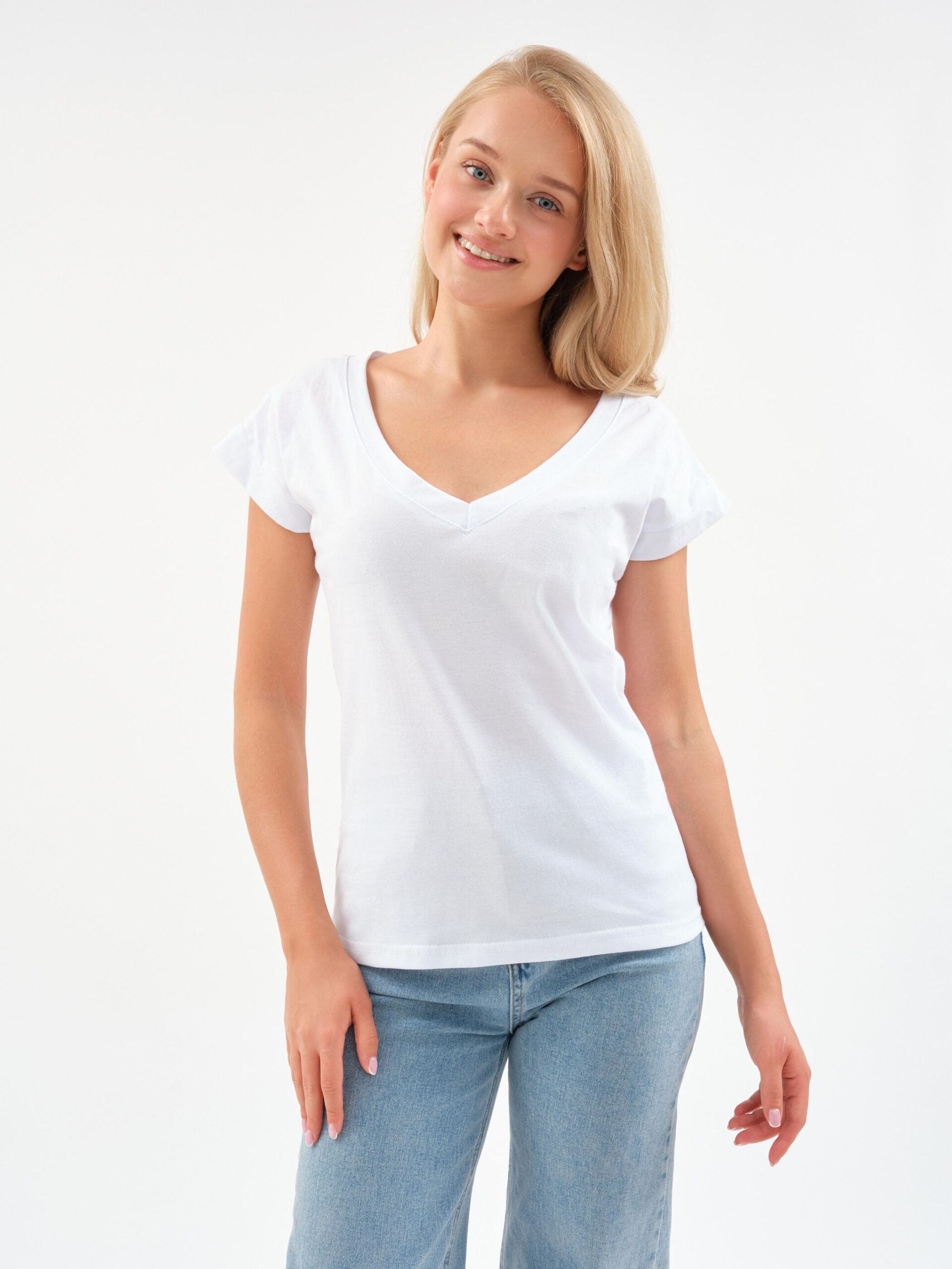 2683 футболки 7ф_0018 EverHarmony BASIC женская футболка с V образным вырезом базовая однотонная — изображение 1