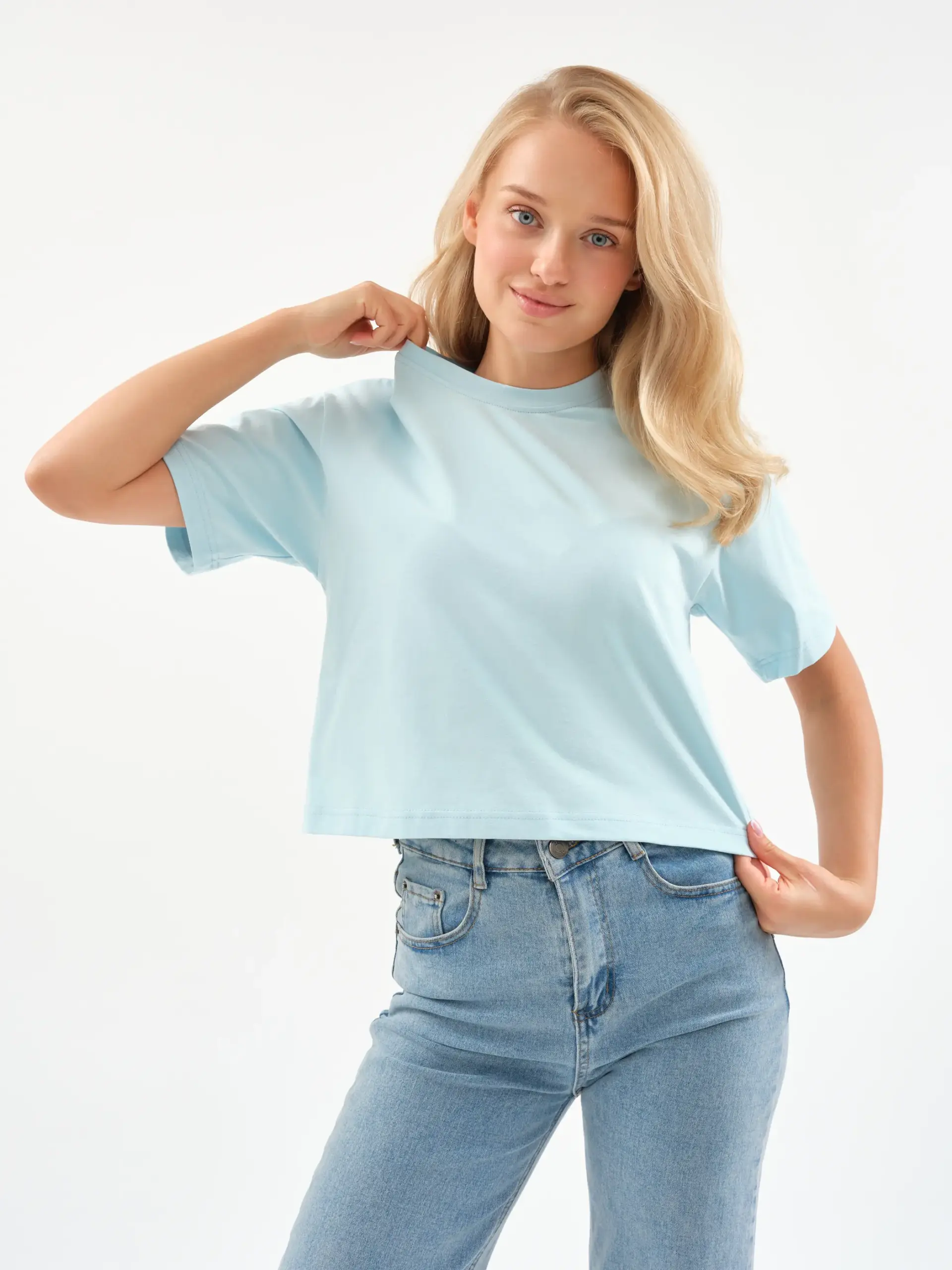 2683 футболки 7ф_0049 Женская футболка оверсайз EverHarmony PREMIUM, хлопковая укороченная — изображение 1