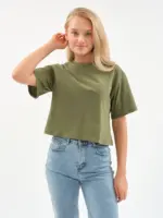 EverHarmony BASIC Женская футболка оверсайз, хлопковая укороченная