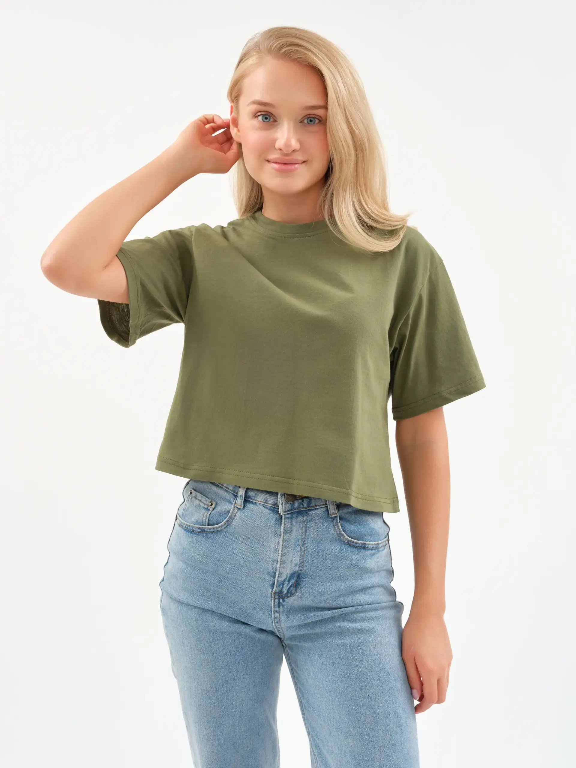 2683 футболки 7ф_0056 EverHarmony BASIC Женская футболка оверсайз, хлопковая укороченная — изображение 1