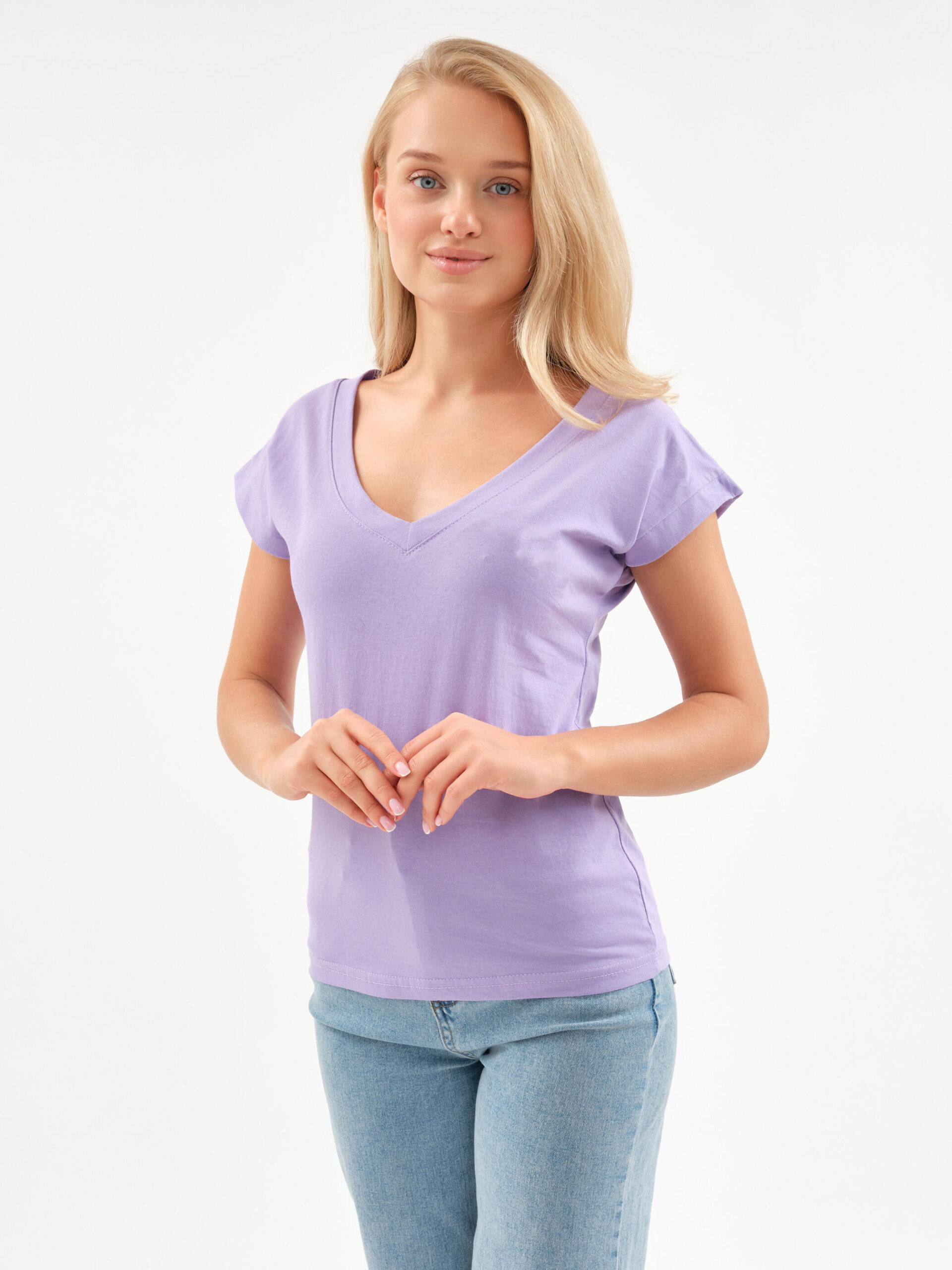 2683 футболки 7ф_0065 EverHarmony BASIC женская футболка с V образным вырезом базовая однотонная — изображение 1