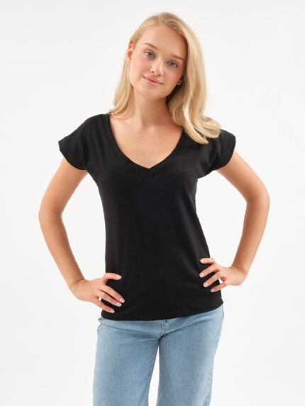 EverHarmony BASIC женская футболка с V образным вырезом базовая однотонная
